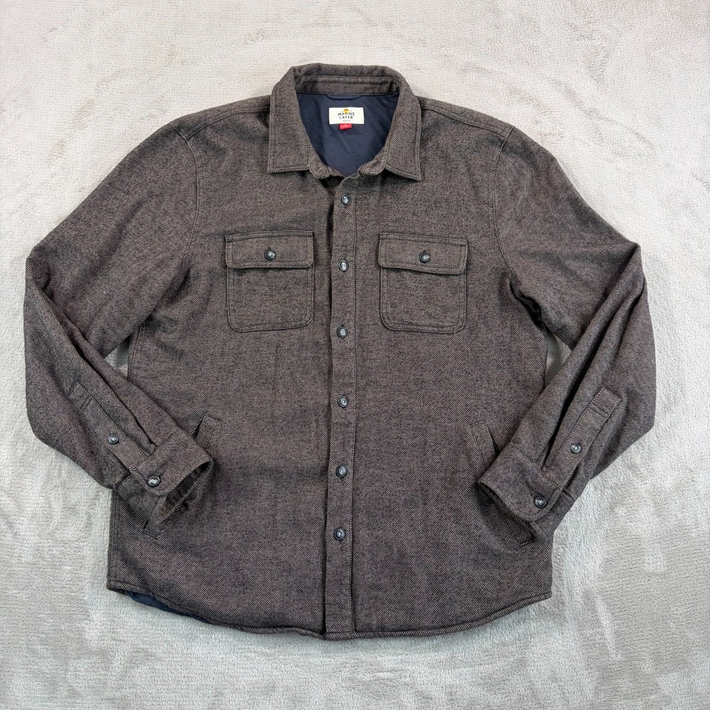 Marine Layer Signature Lined Camping Shirt Medium Brown Hand Warmers‎ NWOT $168